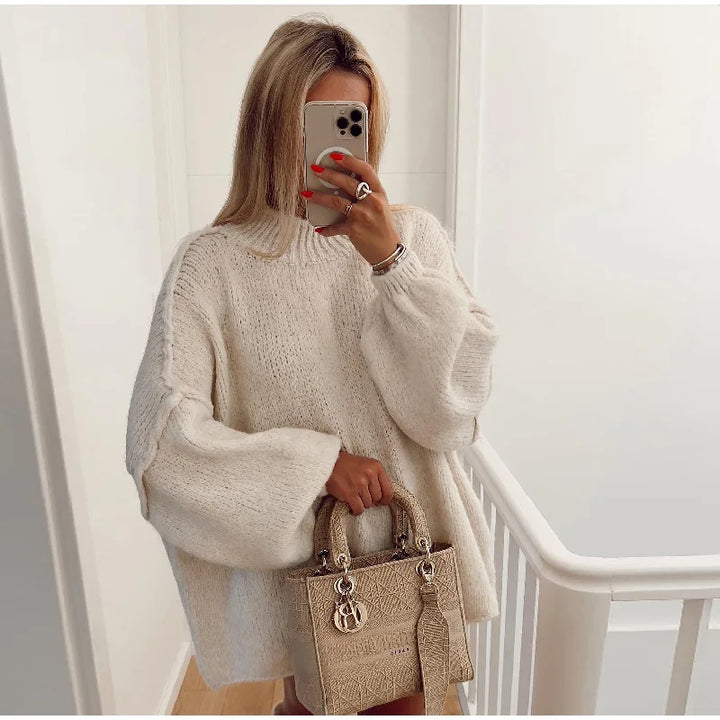 Oversized Knitted Women's Sweater - Mia-White-S-Nora Luxe