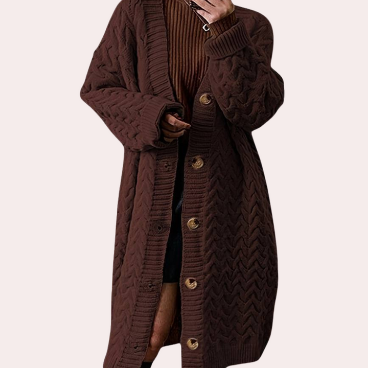 Oversized Long Knitted Women's Cardigan - Noémie-Black-XS-Nora Luxe