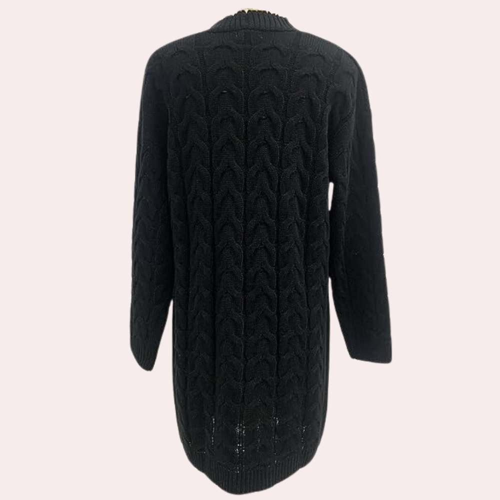 Oversized Long Knitted Women's Cardigan - Noémie-Black-XS-Nora Luxe