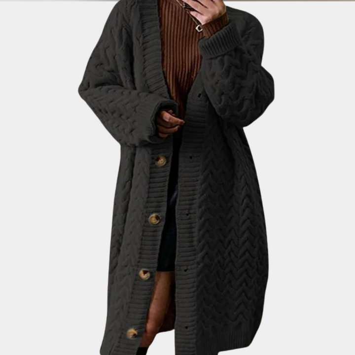 Oversized Long Knitted Women's Cardigan - Noémie-Black-XS-Nora Luxe