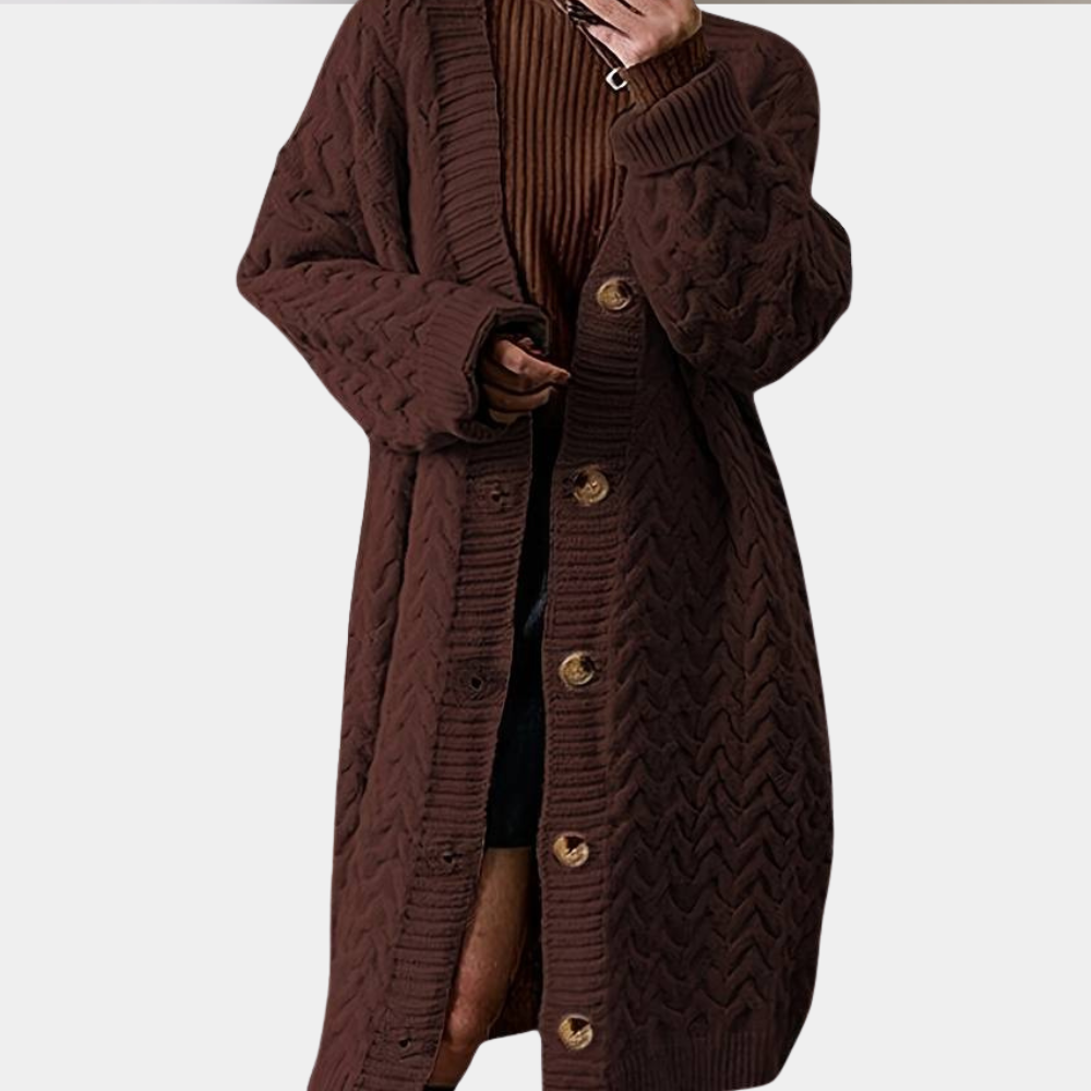 Oversized Long Knitted Women's Cardigan - Noémie-Brown-XS-Nora Luxe