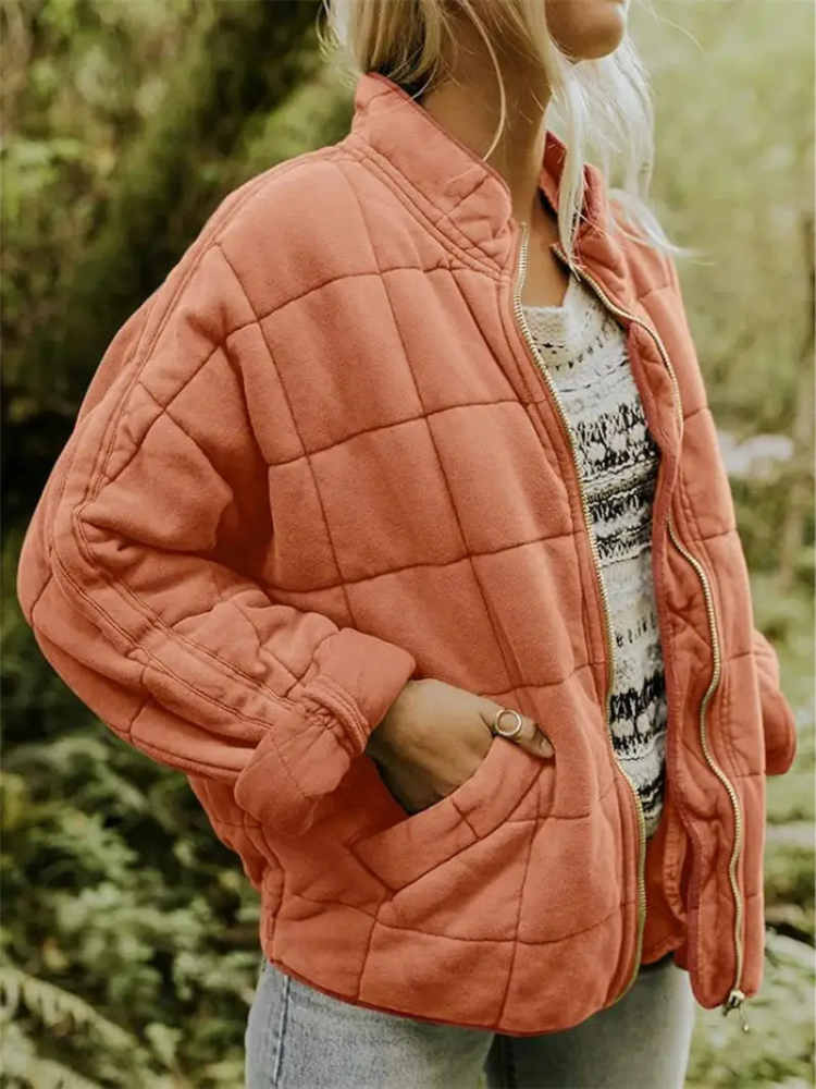 Oversized Padded Intermediate Jacket - Eliza-Brick red-S-Nora Luxe