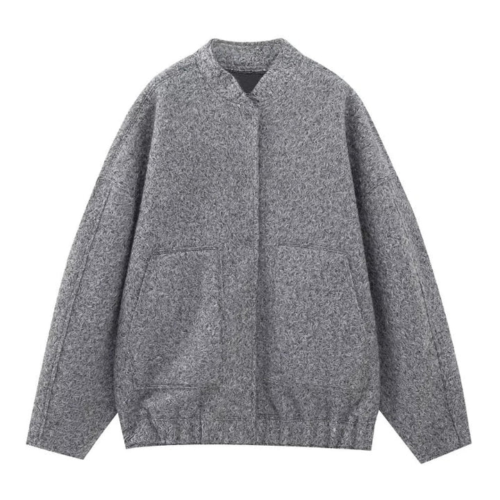 Oversized Wool Coat with Round Neck and Buttons - Selena-Gray-S-Nora Luxe