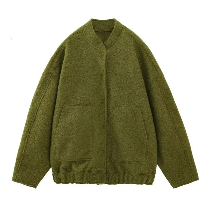 Oversized Wool Coat with Round Neck and Buttons - Selena-Light green-S-Nora Luxe