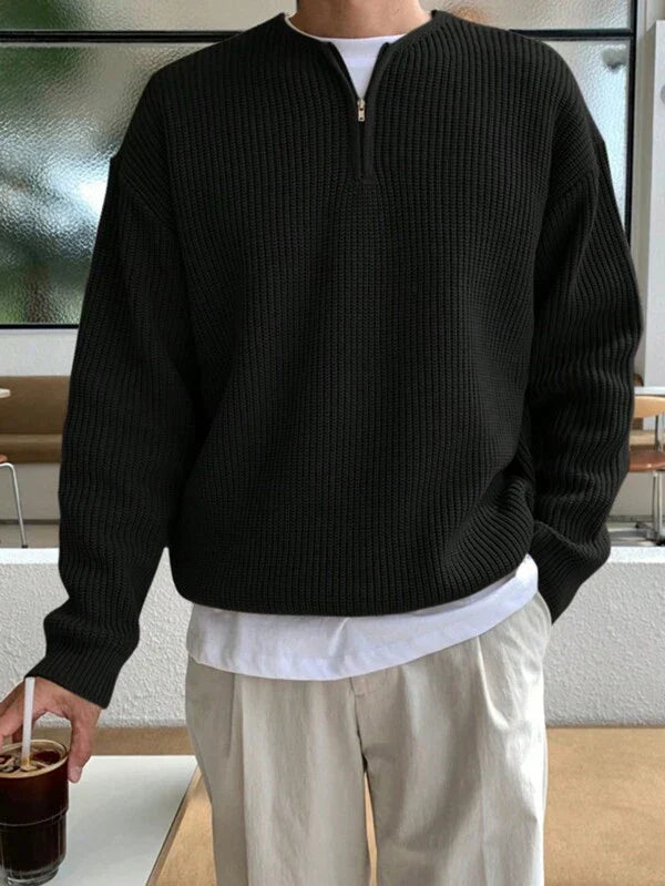 Oversized Zip-Up Jumper for Men - Havron-Black-S-Nora Luxe