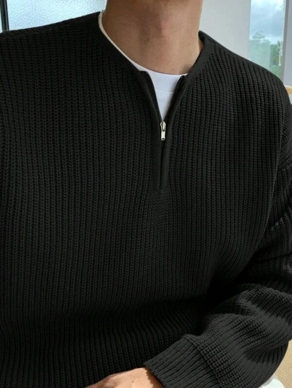 Oversized Zip-Up Jumper for Men - Havron-Black-S-Nora Luxe