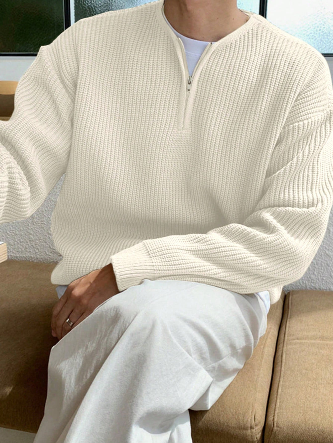 Oversized Zip-Up Jumper for Men - Havron-White-S-Nora Luxe
