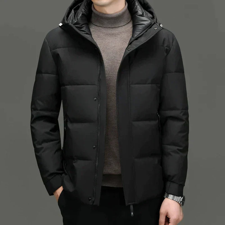 Padded Men's Jacket with Hood - Milo-Black-M-Nora Luxe
