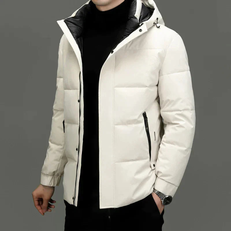 Padded Men's Jacket with Hood - Milo-White-M-Nora Luxe