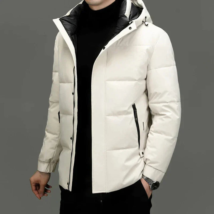 Padded Men's Jacket with Hood - Milo-White-M-Nora Luxe