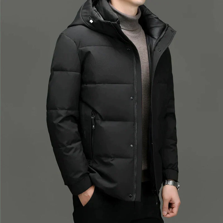 Padded Men's Jacket with Hood - Milo-White-M-Nora Luxe