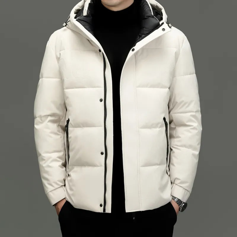 Padded Men's Jacket with Hood - Milo-White-M-Nora Luxe