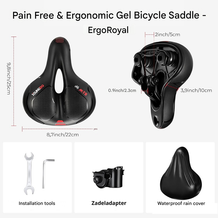 Pain-Free & Ergonomic Gel Bike Saddle - ErgoRoyal-Blue-Nora Luxe