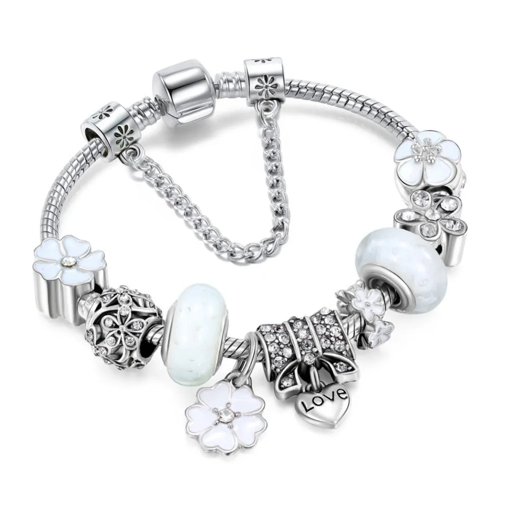 Peach Blossom Charm Bracelet | Elegant & Delicate Design-White-Nora Luxe