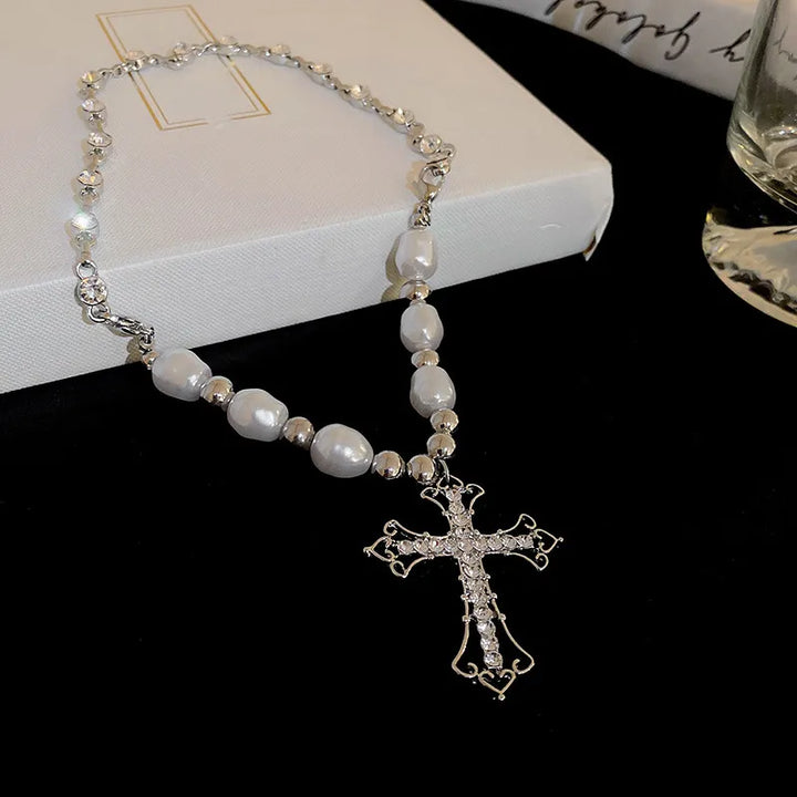 PEARL CROSS PENDANT NECKLACE | Elegant Women's Jewellery | Timeless Design-Nora Luxe