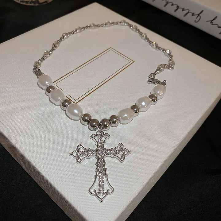 PEARL CROSS PENDANT NECKLACE | Elegant Women's Jewellery | Timeless Design-Nora Luxe
