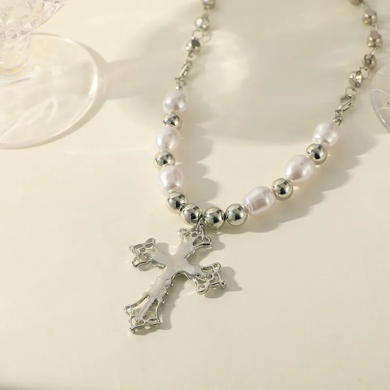 PEARL CROSS PENDANT NECKLACE | Elegant Women's Jewellery | Timeless Design-Nora Luxe
