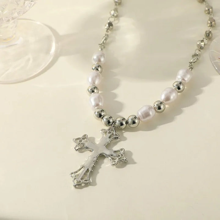 PEARL CROSS PENDANT NECKLACE | Elegant Women's Jewellery | Timeless Design-Nora Luxe
