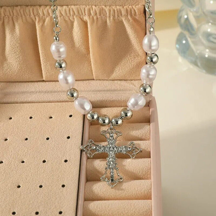 PEARL CROSS PENDANT NECKLACE | Elegant Women's Jewellery | Timeless Design-Nora Luxe