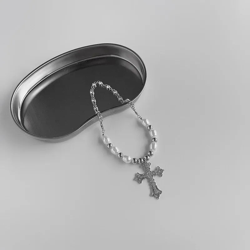 PEARL CROSS PENDANT NECKLACE | Elegant Women's Jewellery | Timeless Design-Nora Luxe