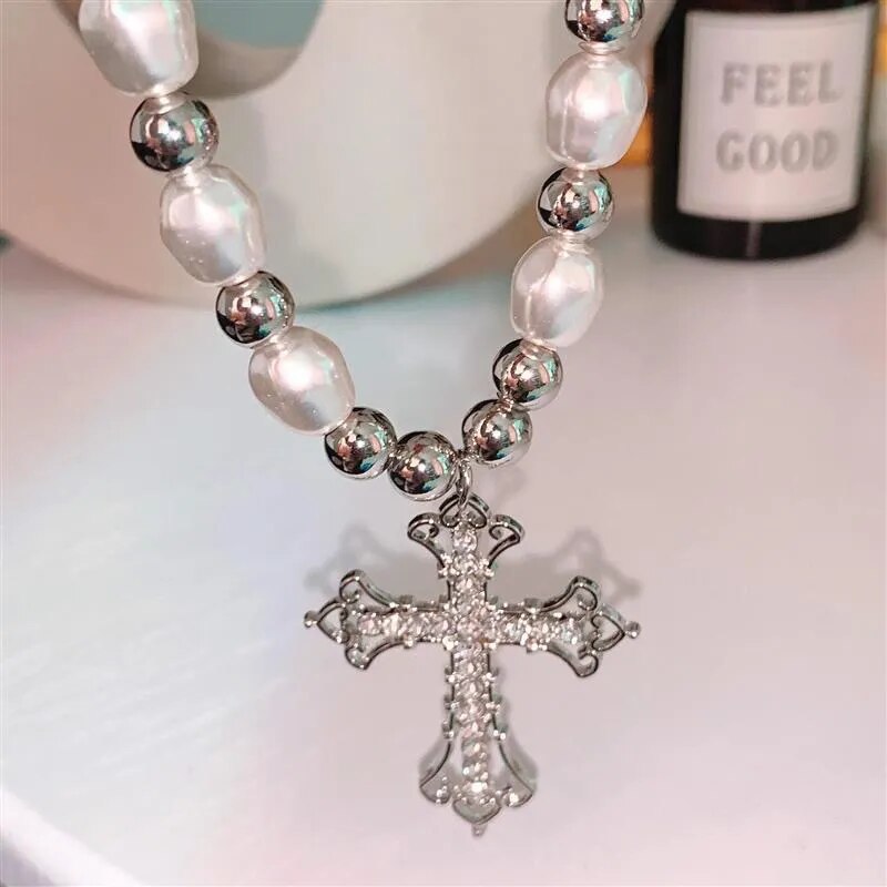 PEARL CROSS PENDANT NECKLACE | Elegant Women's Jewellery | Timeless Design-Nora Luxe