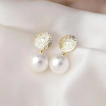 Pearl Earrings with 18K Gold Plated Copper - Celeste-White-Nora Luxe
