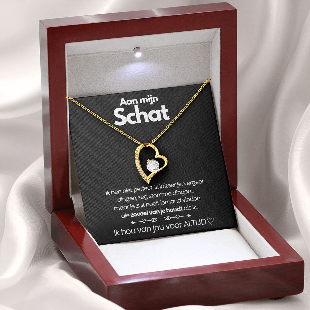 Pendant Necklace with Heart-Shaped Zirconia Stone - Esmée-18k Yellow Gold-Luxury (Mahogany + LED spot)-Nora Luxe