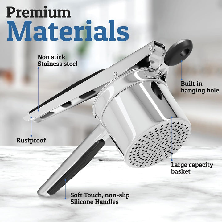Perfect Mashed Potatoes: Heavy Stainless Steel Potato Masher-Black-Hard disk-Nora Luxe