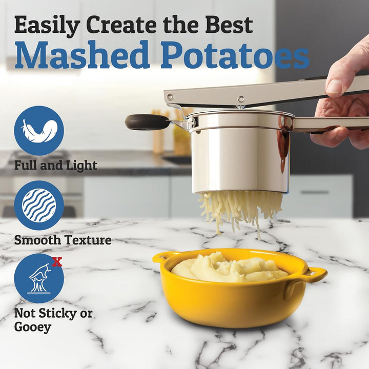 Perfect Mashed Potatoes: Heavy Stainless Steel Potato Masher-Black-Hard disk-Nora Luxe