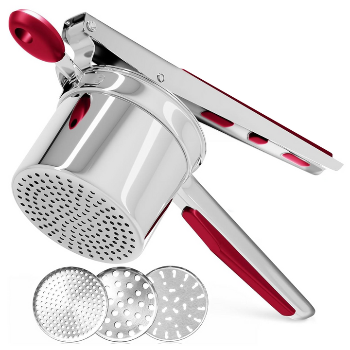 Perfect Mashed Potatoes: Heavy Stainless Steel Potato Masher-Red-Hard disk-Nora Luxe