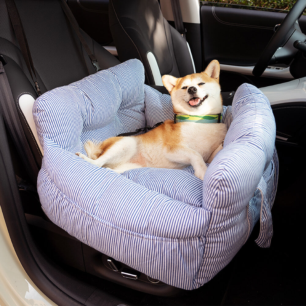 Pet Car Seat - RoadTrip Pet Bolster-Blue Striped-Single-Nora Luxe