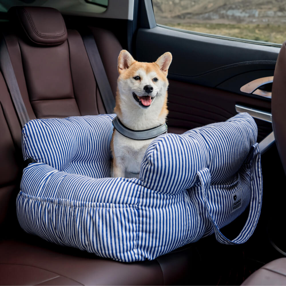 Pet Car Seat - RoadTrip Pet Bolster-Blue Striped-Single-Nora Luxe