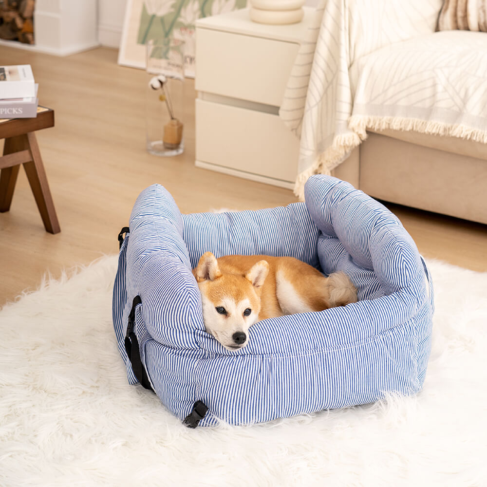 Pet Car Seat - RoadTrip Pet Bolster-Blue Striped-Single-Nora Luxe