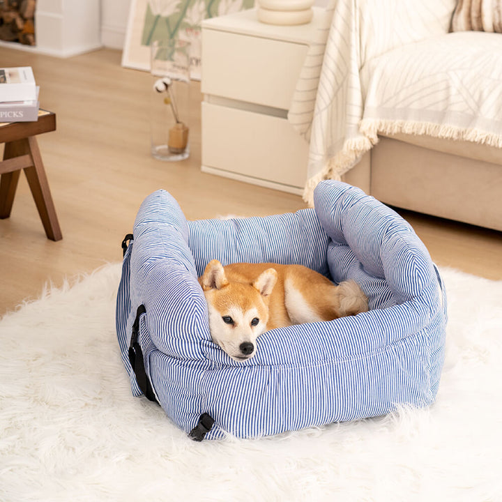 Pet Car Seat - RoadTrip Pet Bolster-Blue Striped-Single-Nora Luxe