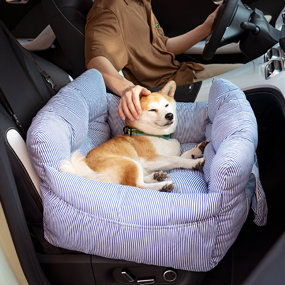 Pet Car Seat - RoadTrip Pet Bolster-Blue Striped-Single-Nora Luxe