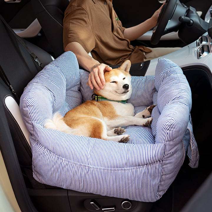 Pet Car Seat - RoadTrip Pet Bolster-Blue Striped-Single-Nora Luxe