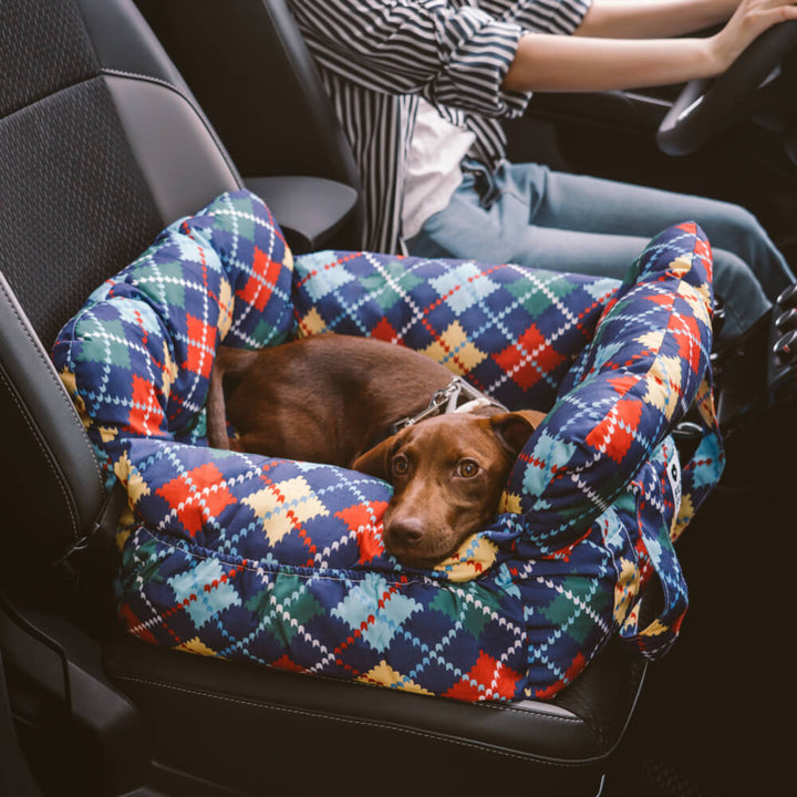 Pet Car Seat - RoadTrip Pet Bolster-Fun-Plaid-Double-Nora Luxe