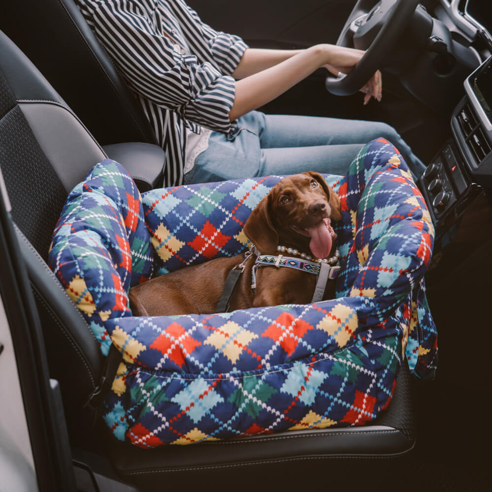 Pet Car Seat - RoadTrip Pet Bolster-Fun-Plaid-Single-Nora Luxe