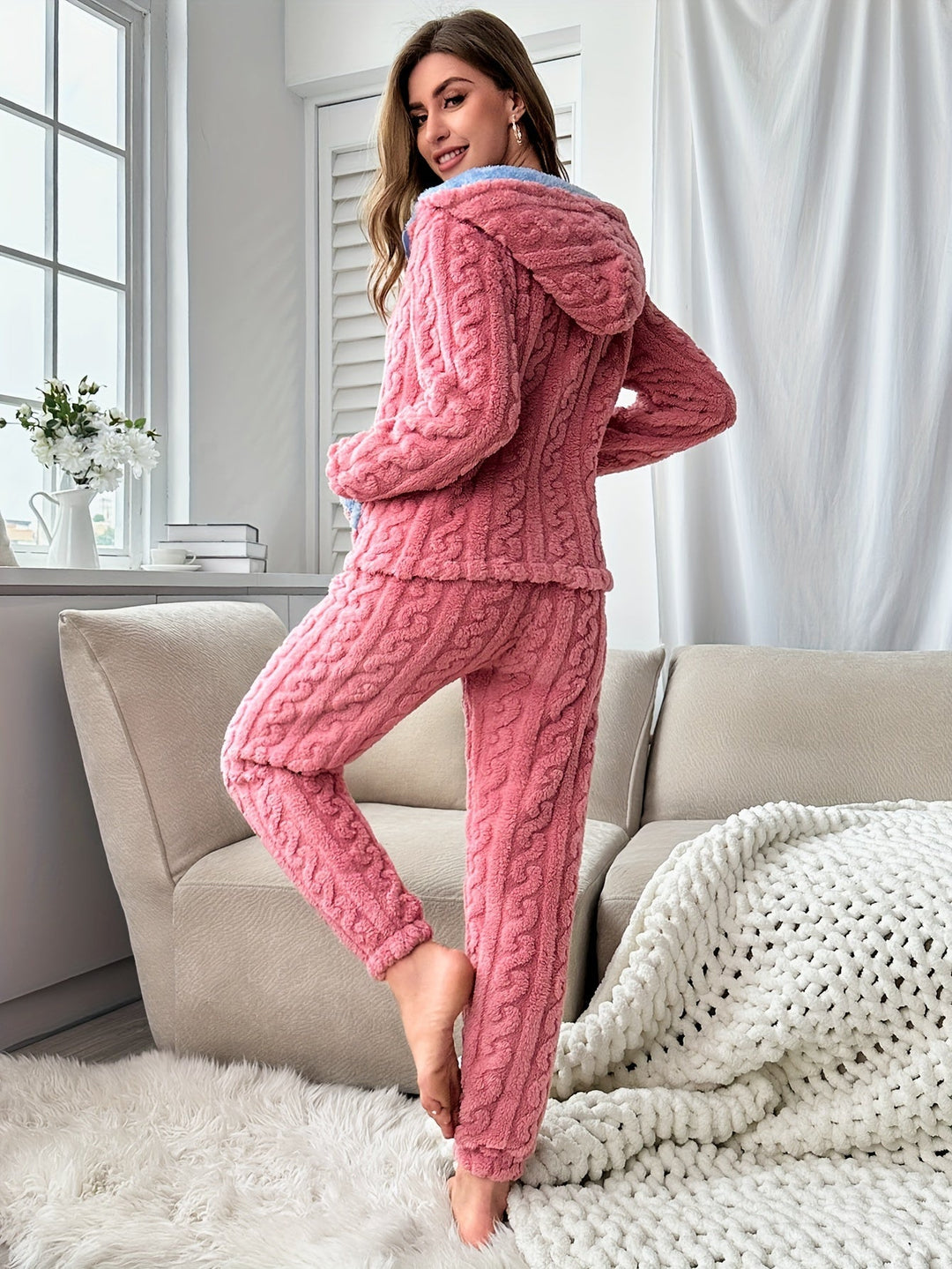 Pink Pyjama Set with Hood and Trousers - Lenora-S-Nora Luxe