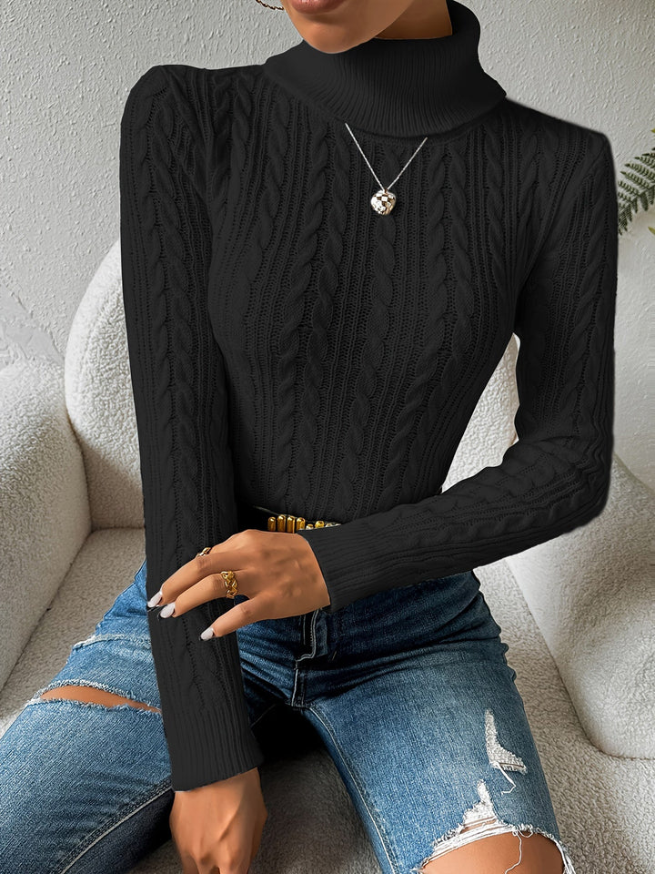Plain Cable Knit Sweater for Women - Amara-Black-S-Nora Luxe