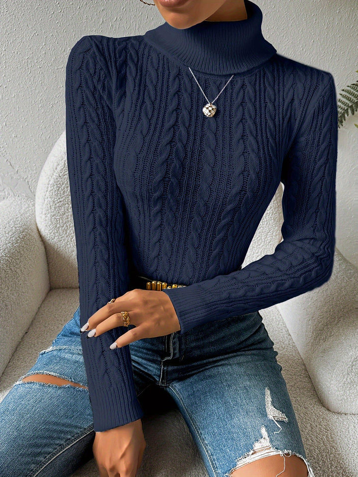 Plain Cable Knit Sweater for Women - Amara-Dark blue-S-Nora Luxe