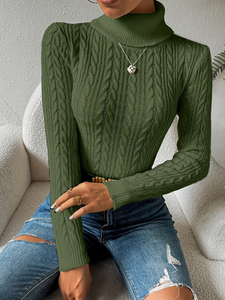 Plain Cable Knit Sweater for Women - Amara-Olive green-S-Nora Luxe