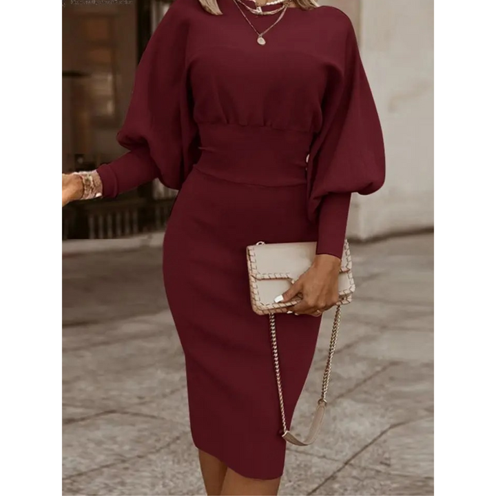 Plain Colour Cocktail Dress with Lantern Sleeves - Lena-Red-S-Nora Luxe