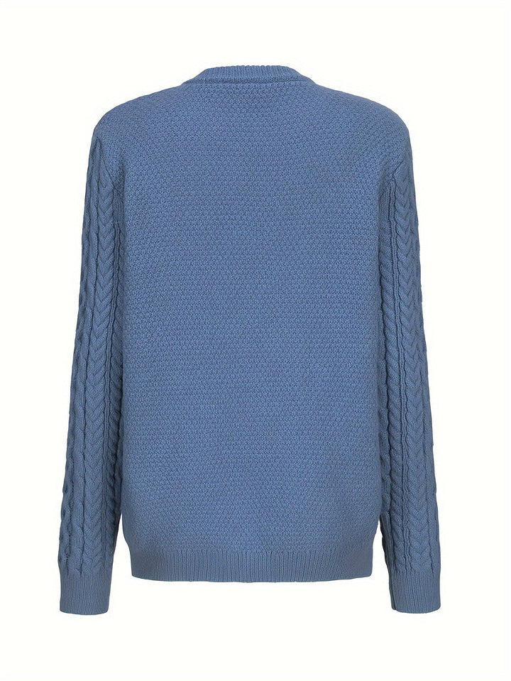 Plain Knitted Cardigan with Button Closure and Pockets - Olivia-Blue-S-Nora Luxe