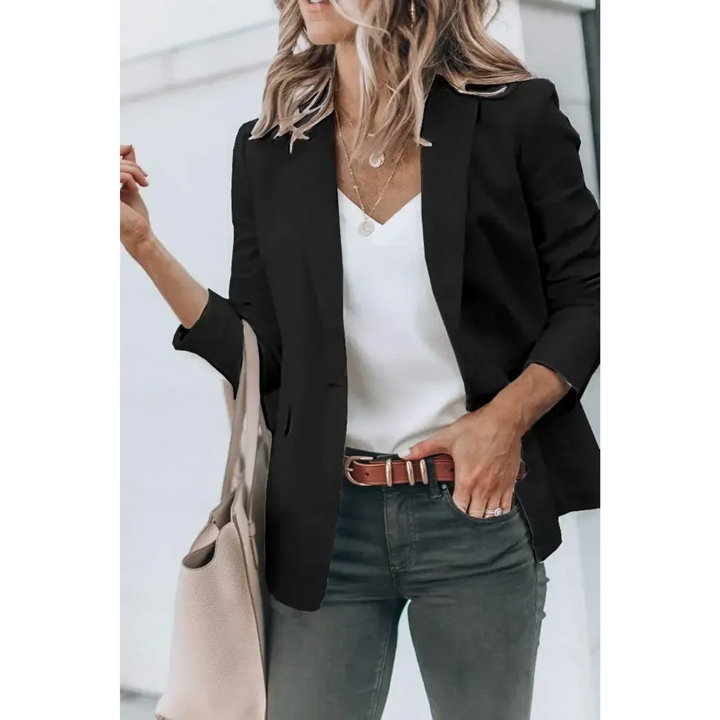 Plain Ladies Blazer with Puff Sleeves - Mia-Black-S-Nora Luxe