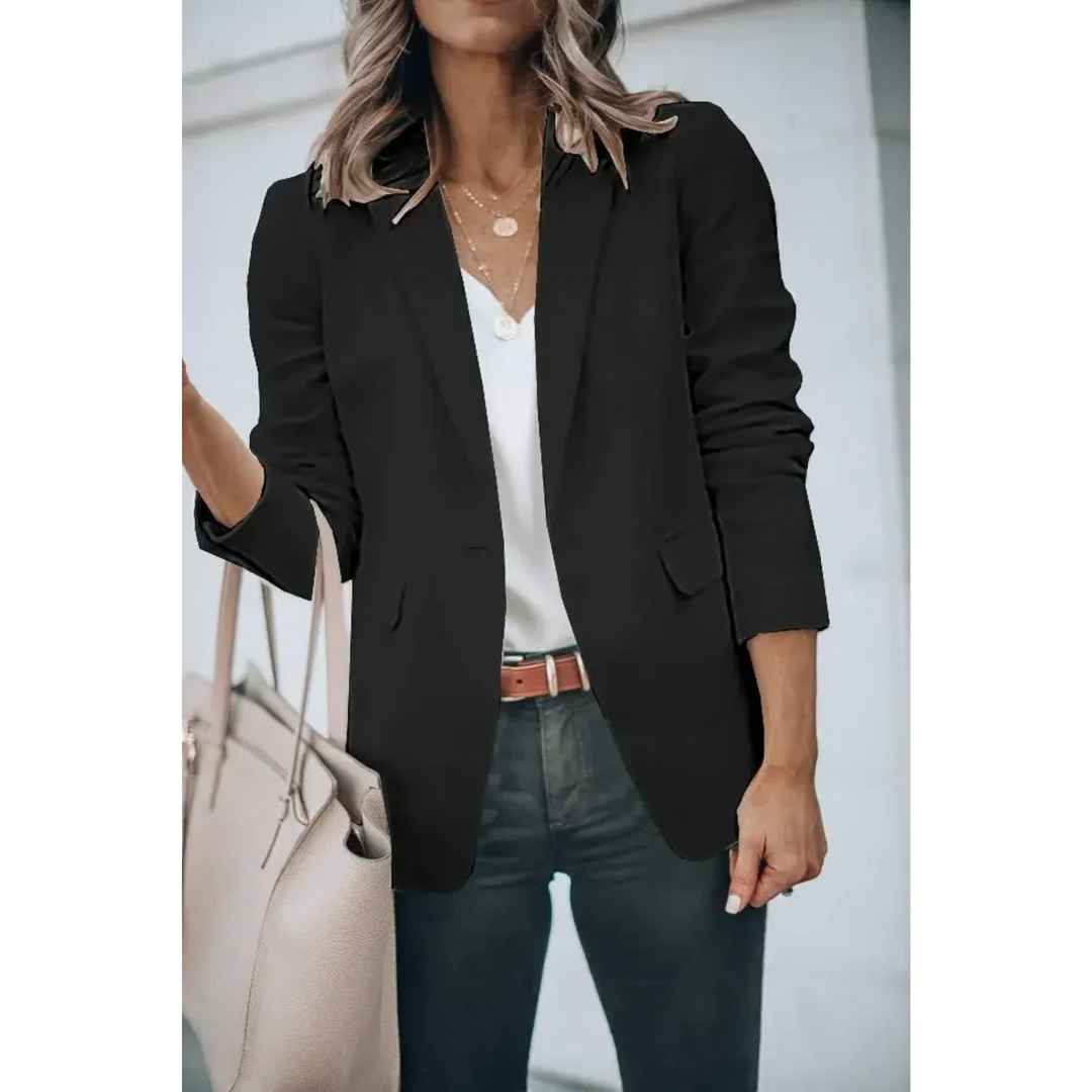 Plain Ladies Blazer with Puff Sleeves - Mia-Black-S-Nora Luxe