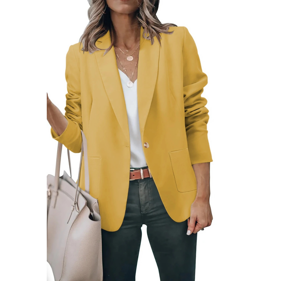 Plain Ladies Blazer with Puff Sleeves - Mia-Yellow-S-Nora Luxe