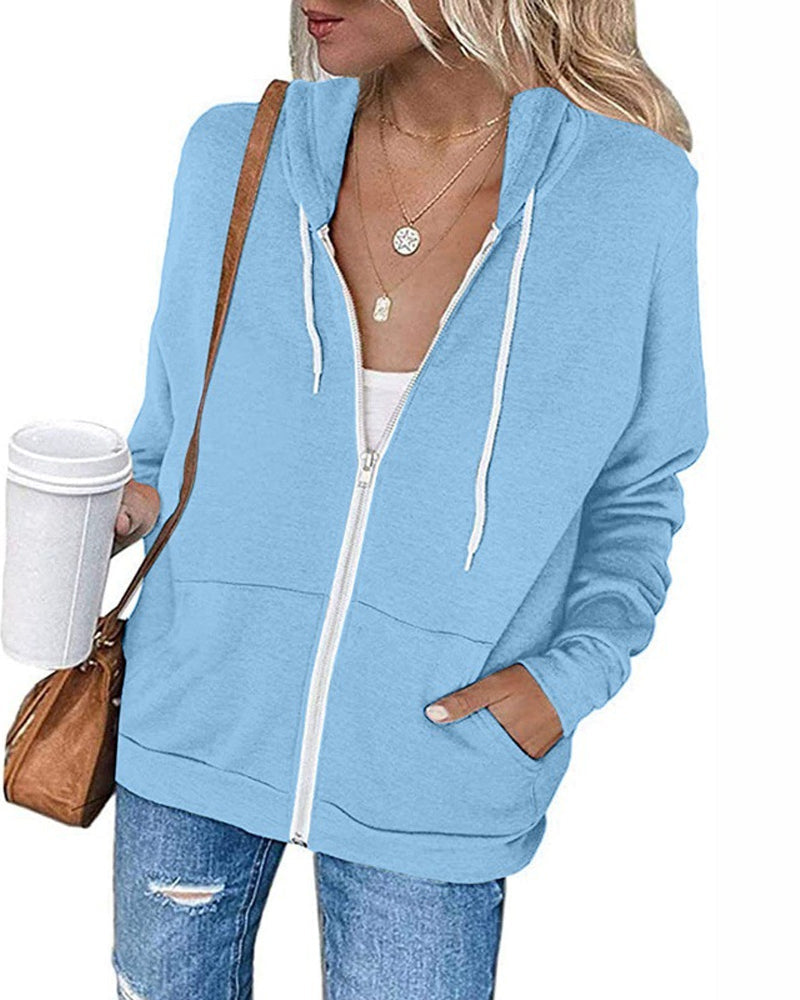 Plain Ladies Jacket with Pockets - Emma-Light Blue-S-Nora Luxe