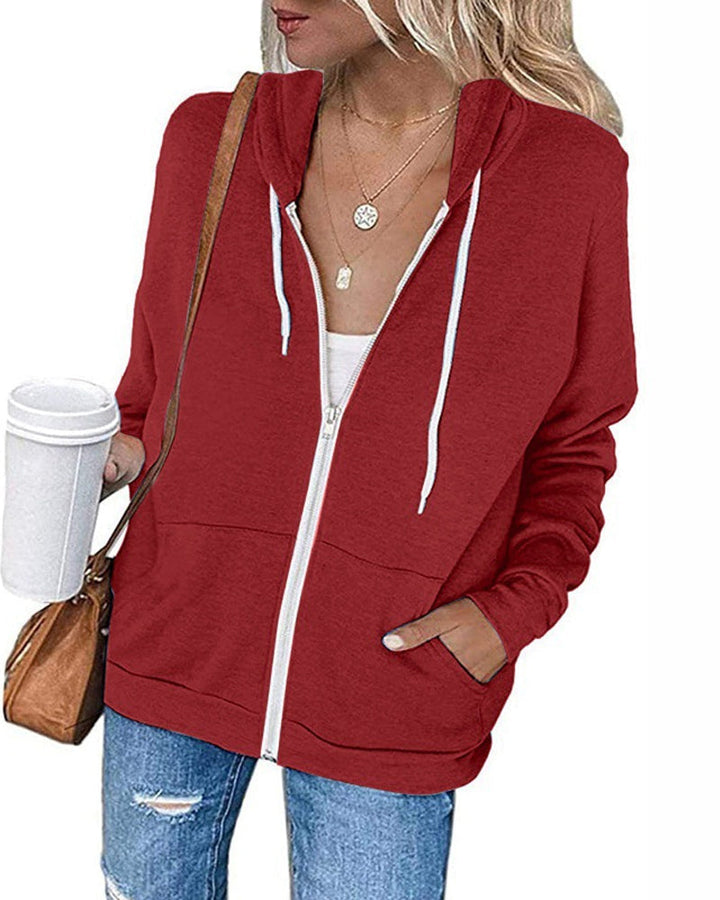 Plain Ladies Jacket with Pockets - Emma-Red-S-Nora Luxe