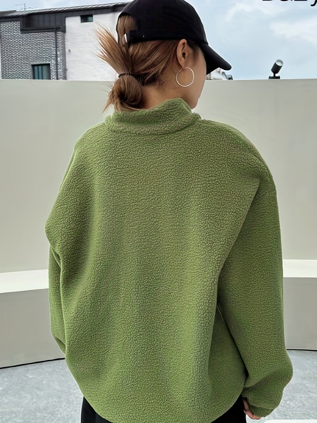 Plain Pullover Sweatshirt with Zipper - Nina-Green-S-Nora Luxe